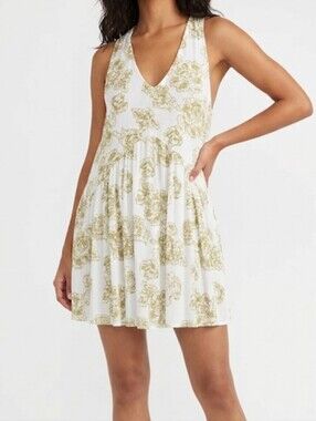 Ciebon Cece White Gold Metallic Floral Midi Dress Size XS Pockets Side Slit